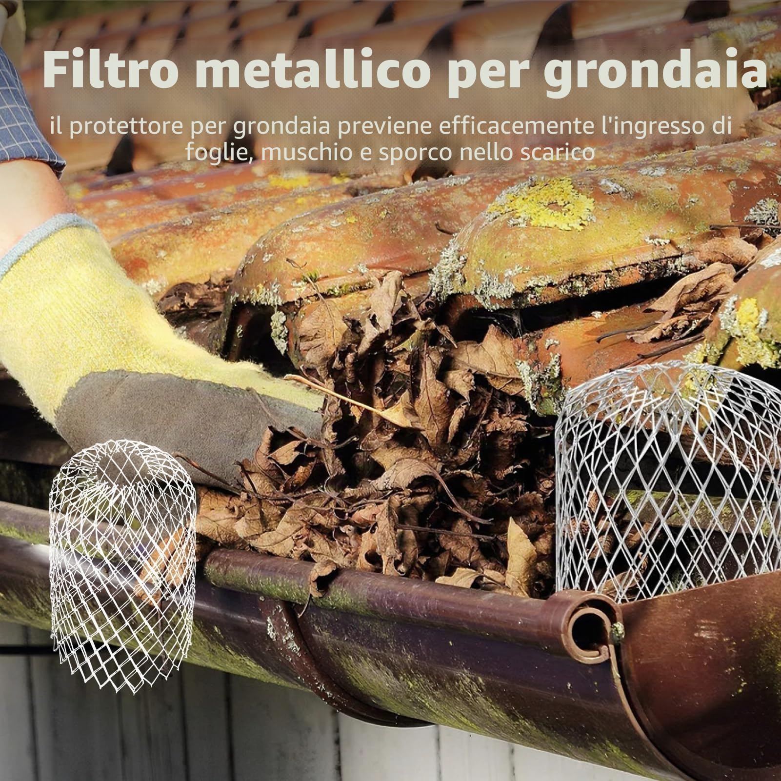 5pcs Rete per grondaie in Metallo Alluminio antifoglie, Tappo Protezione per Tubi grondaie di Tetto, griglia di Protezione per grondaie