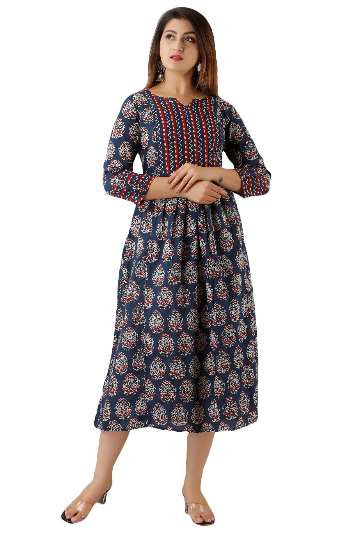 svarchi Womens Cotton Buti Print Anarkali Dress-picture-47