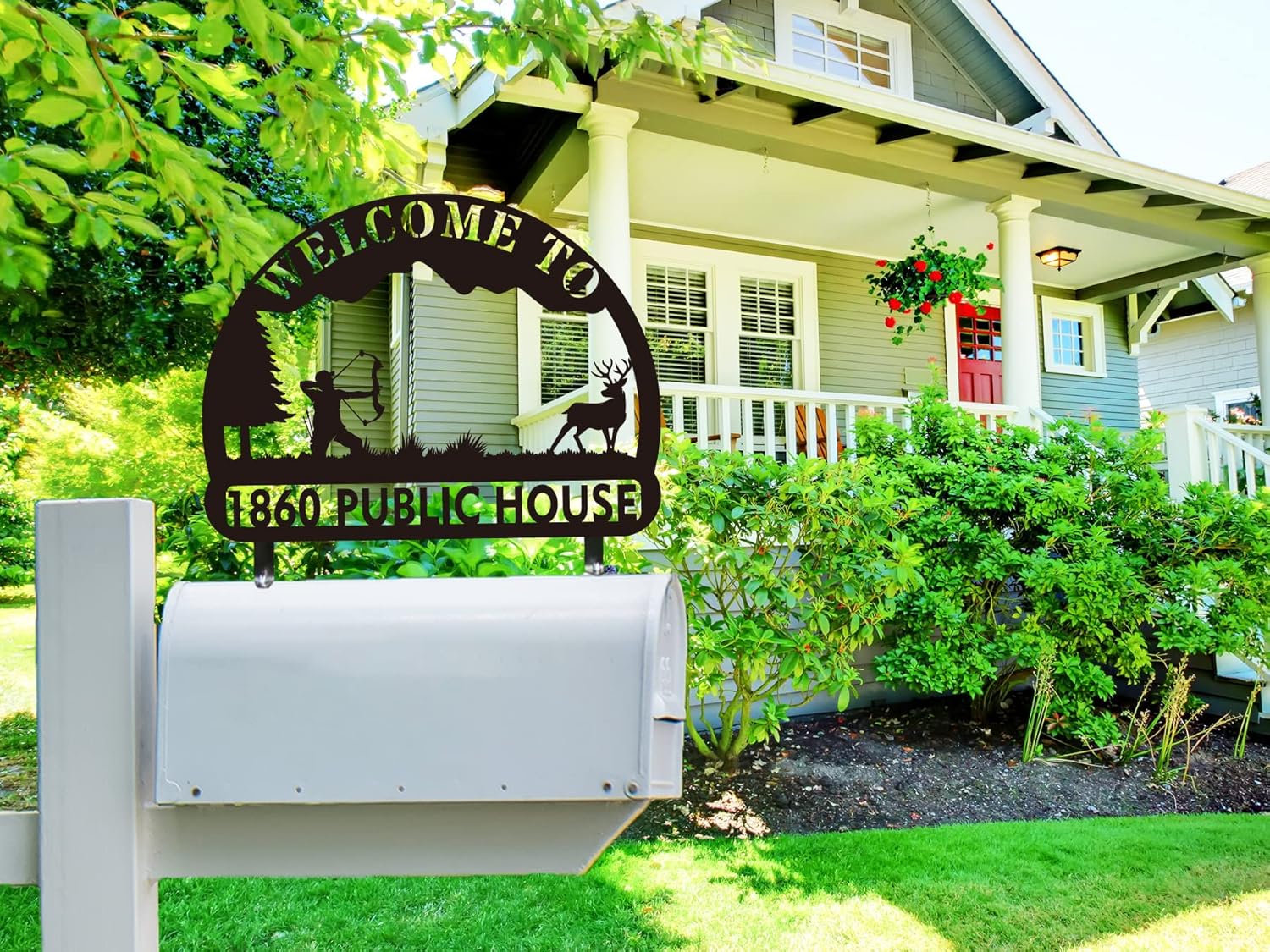 Hunting Deer Mailbox Topper Sign, Personalized Metal Deer Mailbox Topper Sign, Custom House Number Mailbox Topper, Personalized Decorative Mailbox Address Sign