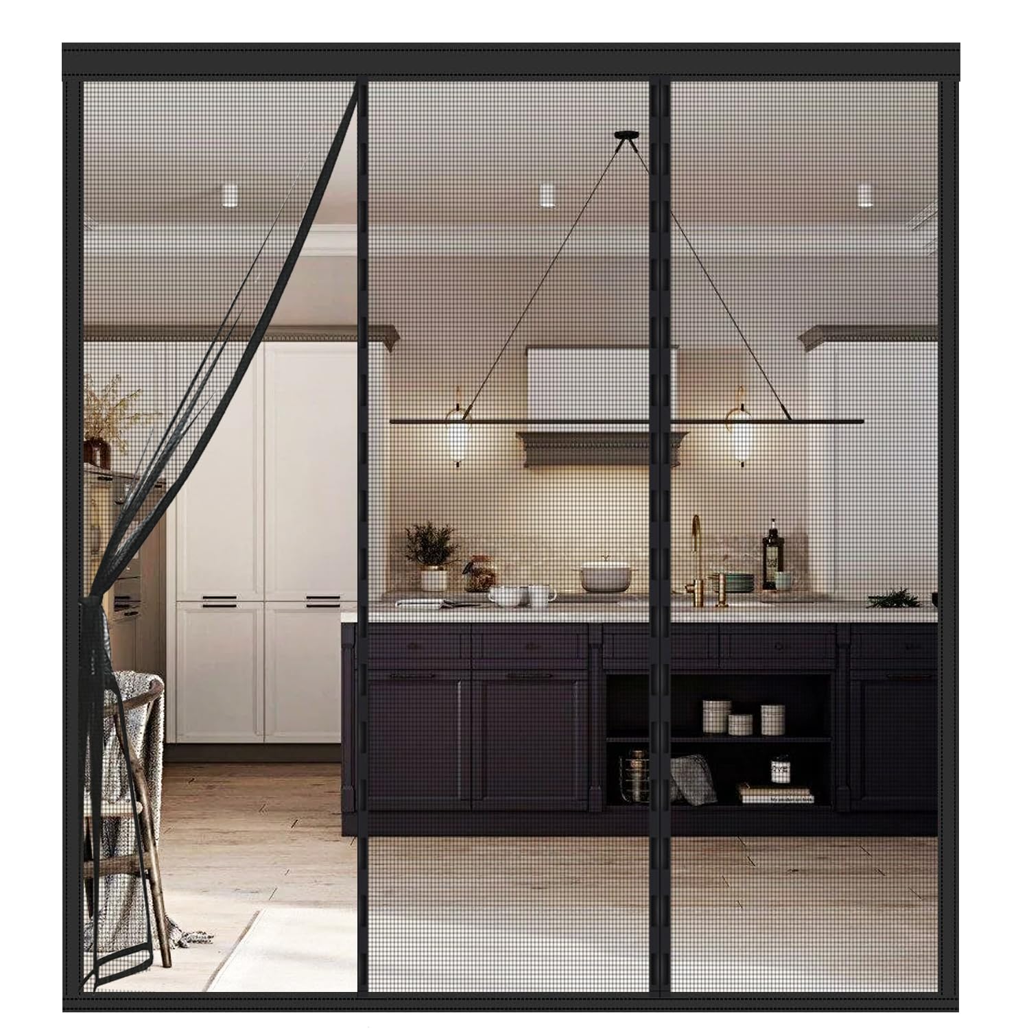 Double Opening Magnetic Screen, Heavy Duty Fly Door Screen Mesh 290(96/98/96) x260cm Fly Screens Doors Nets Patio Curtain Insect Mesh for Keeping Out Flies & Bug, Automatically Closes (Black) — image 1