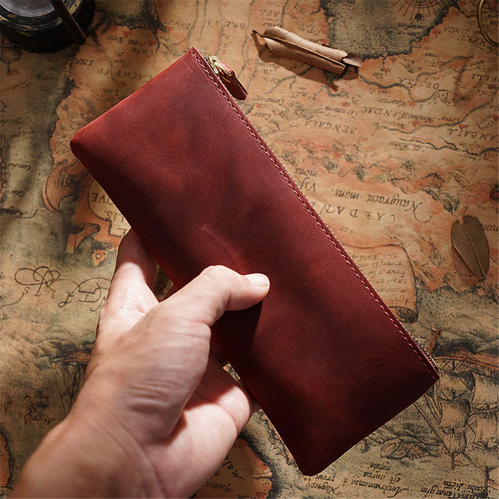 Estuches para lápices, Student & Professionals Essentials Durable Estuche para lápices de cuero genuino, práctico estuche para bolígrafos, caja de almacenamiento para llevar en la bolsa (verde oscur