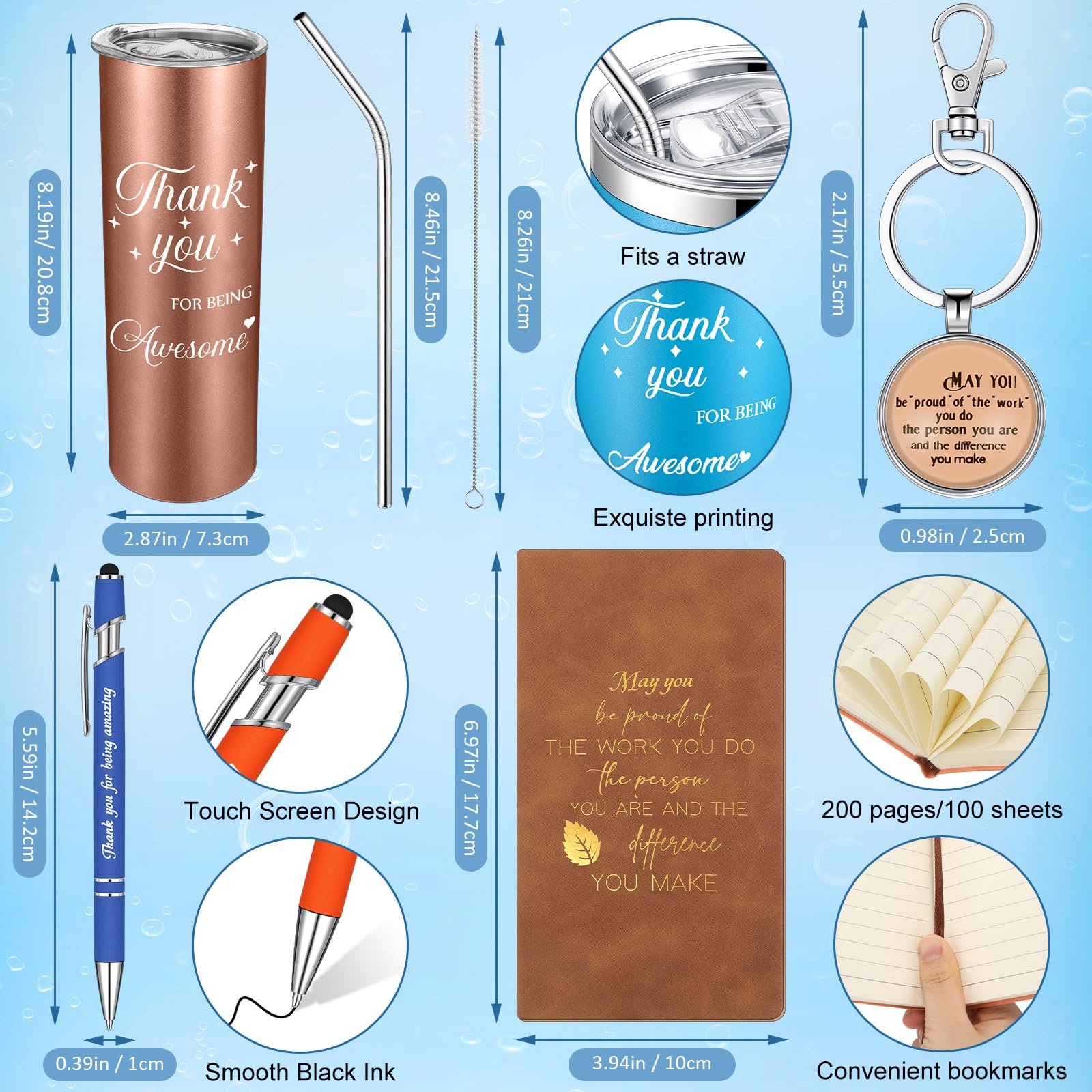 Ireer Regalos de agradecimiento a empleados, regalos de compañeros de trabajo, regalos de agradecimiento a granel para mujeres y hombres, vaso aislado, llavero, bloc de notas (colores vibrantes, 8