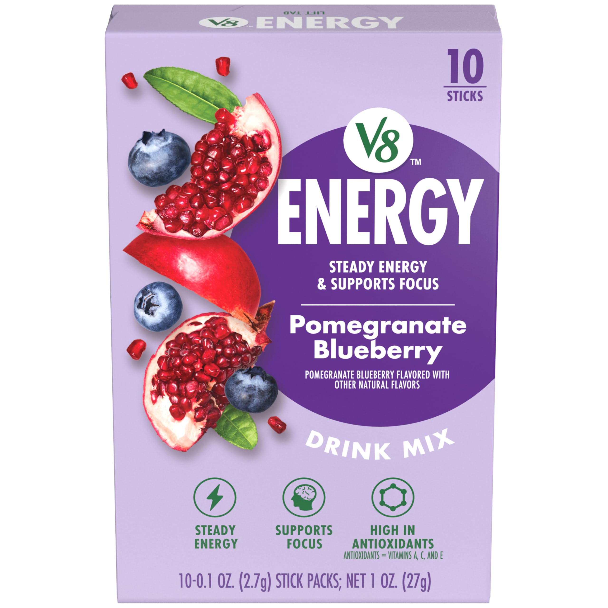Energy Pomegranate Blueberry Energy Drink Powder by V8 – Pack of 10, berry, Model 200000029345