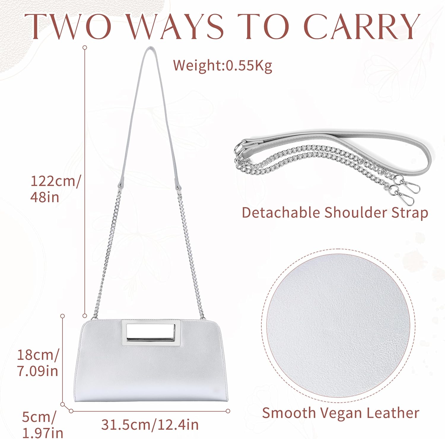 VASCHY Clutch Purse for Women,Fashion Vegan Leather Cut-Out Handle Evening Handbag Crossbody Shoulder Bag for Wedding,Party - Image 2