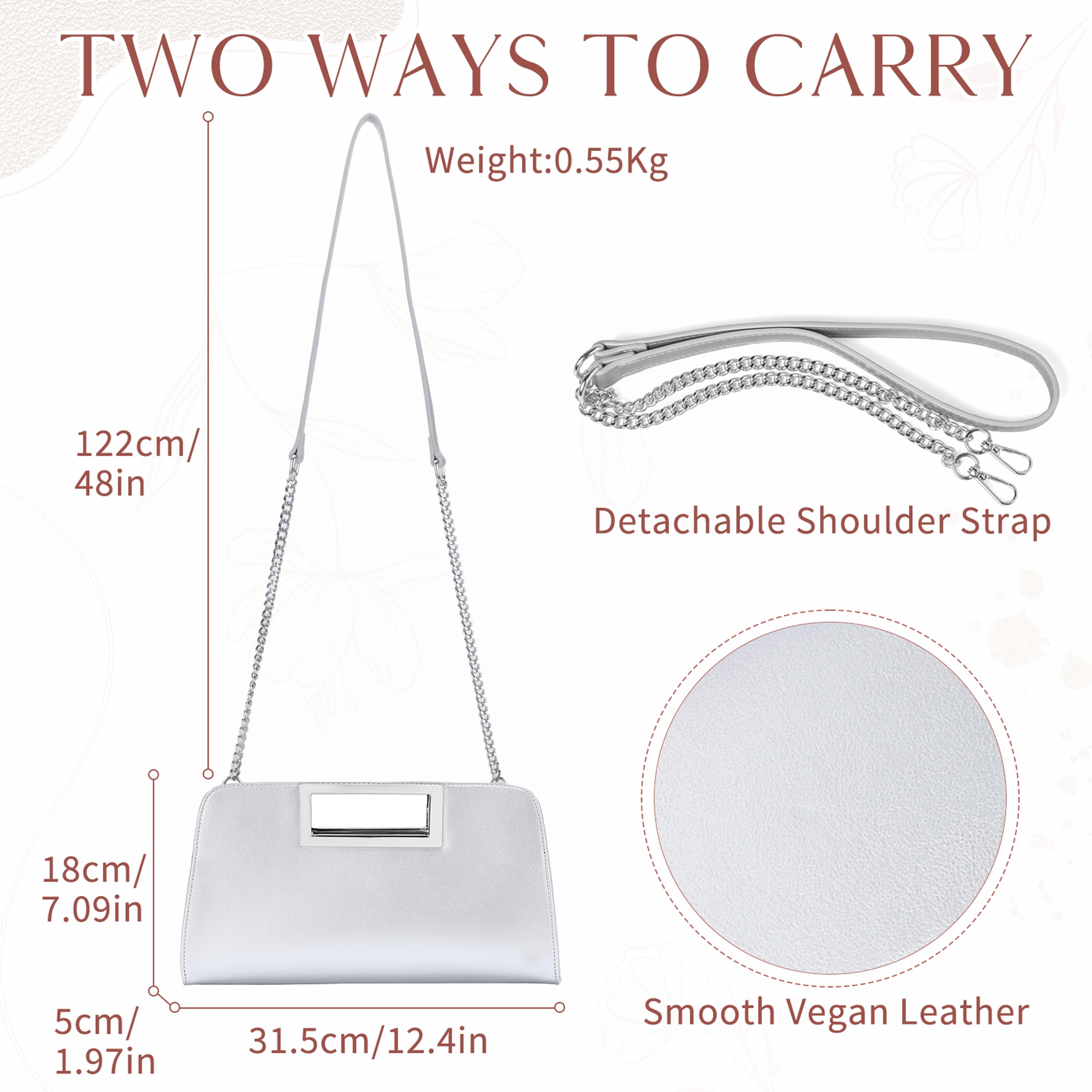 VASCHY Bolso Fiesta Mujer, Bolso de Mano Moda Cartera de Mano de Cuero Vegano Bolso de Hombro Bolso Bandolera Clutch de Mujer para Ceremonia Boda Novia Baile Fiesta