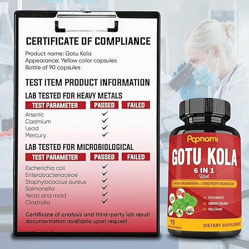 Vista 7 de Cápsulas de extracto orgánico de Gotu Kola con Reishi, Cordyceps, romero, gingko biloba y raíz de valeriana, 90 unidades durante 3 meses, apoya