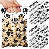 Pasimy 100 Pack Dog Paw Gift Bags Bulk - Clear Black Plastic Treat Bags with Handles for Puppy Birthday Parties & Pet Events