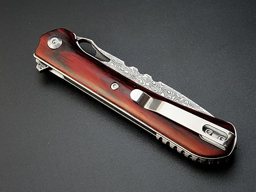 Miniatura 6 de Sitivien ST222 Cuchillo plegable de acero Damasco, hoja de núcleo VG10+mango Dalbergia EDC herramienta cuchillo para exteriores, camping, caza,