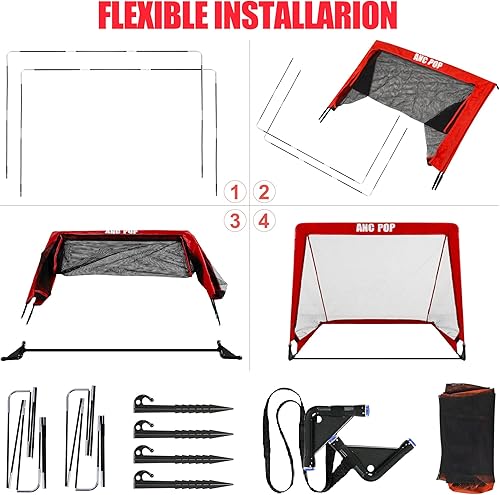 Miniatura 5 de Portería de fútbol portátil desplegable para niños de entrenamiento y juego familiar, red plegable para patio trasero con funda de transporte