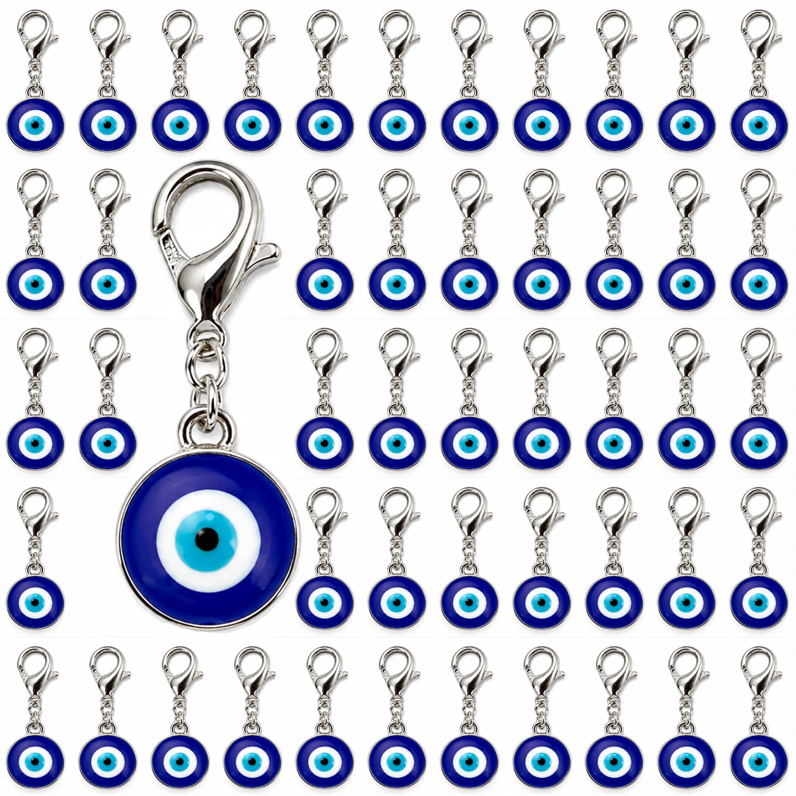 PHAETON 50PCS Evil Eye Charm with Lobster Clasp Evil Eye Charm Keychain Jump Rings Resin…
