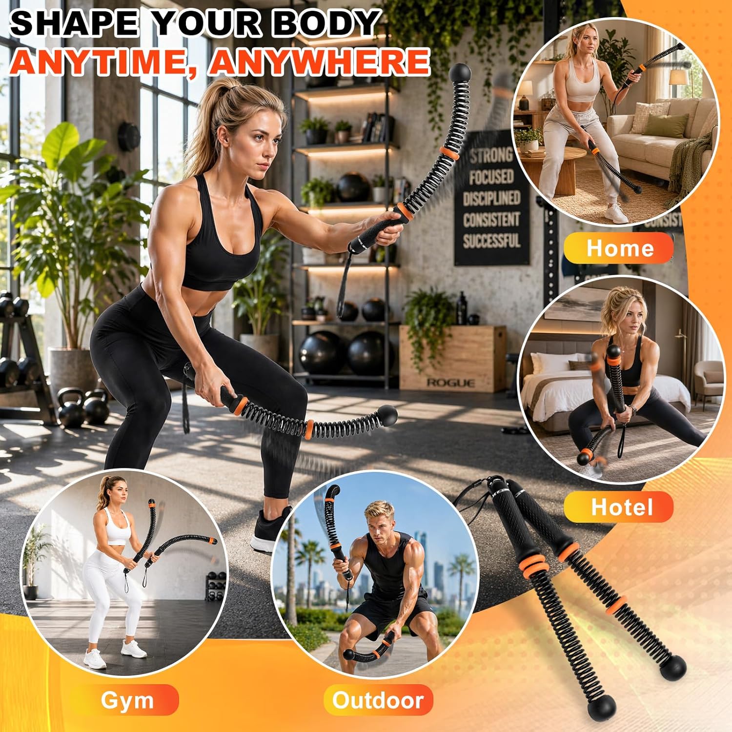 2PCS Ropeless Battle Ropes for Home Gym, Cordless Battle Ropes with Adjustable Resistance Rings, Quiet Portable Workout Equipment for HIIT, Strength Training & Low Impact Cardio