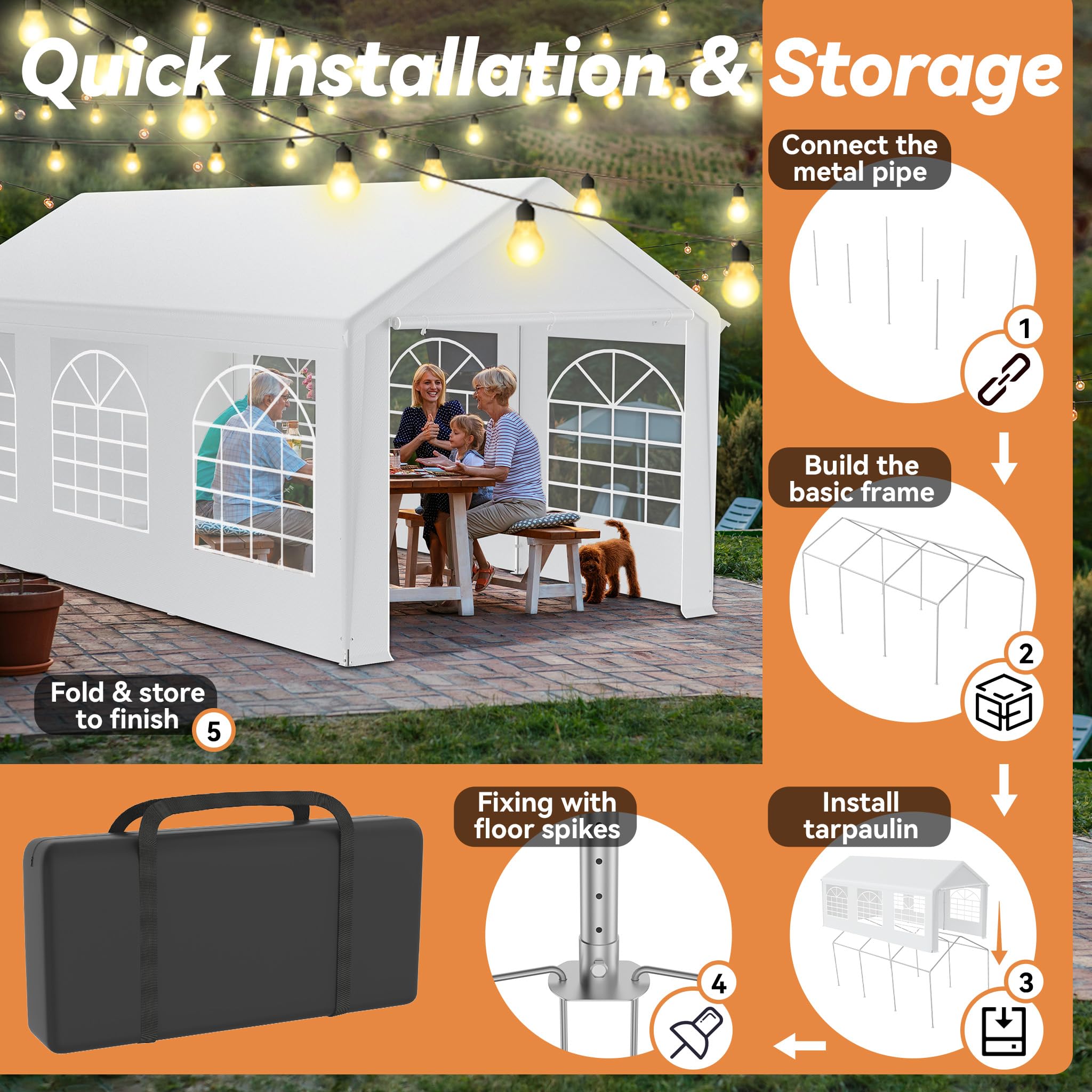 FIVMEN Pavillon Partyzelt 3x6 m mit 4 Abnehmbaren Seitenwänden Wasserdicht Stabil Winterfest Sonnenschutz Gartenpavillon Party Zelt Gartenzelt, Weiß