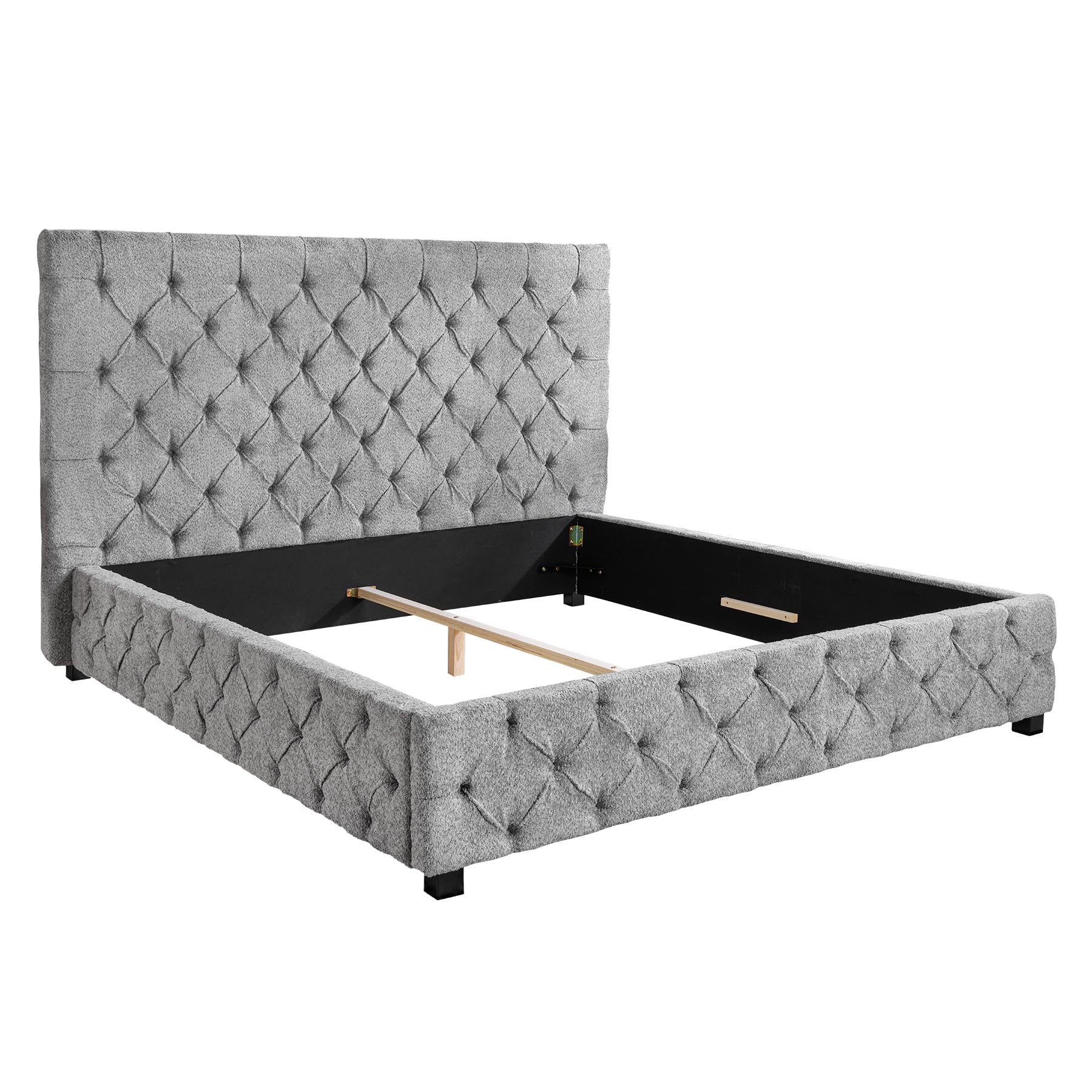 Boxbett PARIS - 180x200 cm - grau - Bouclé Chesterfield hohes Kopfteil