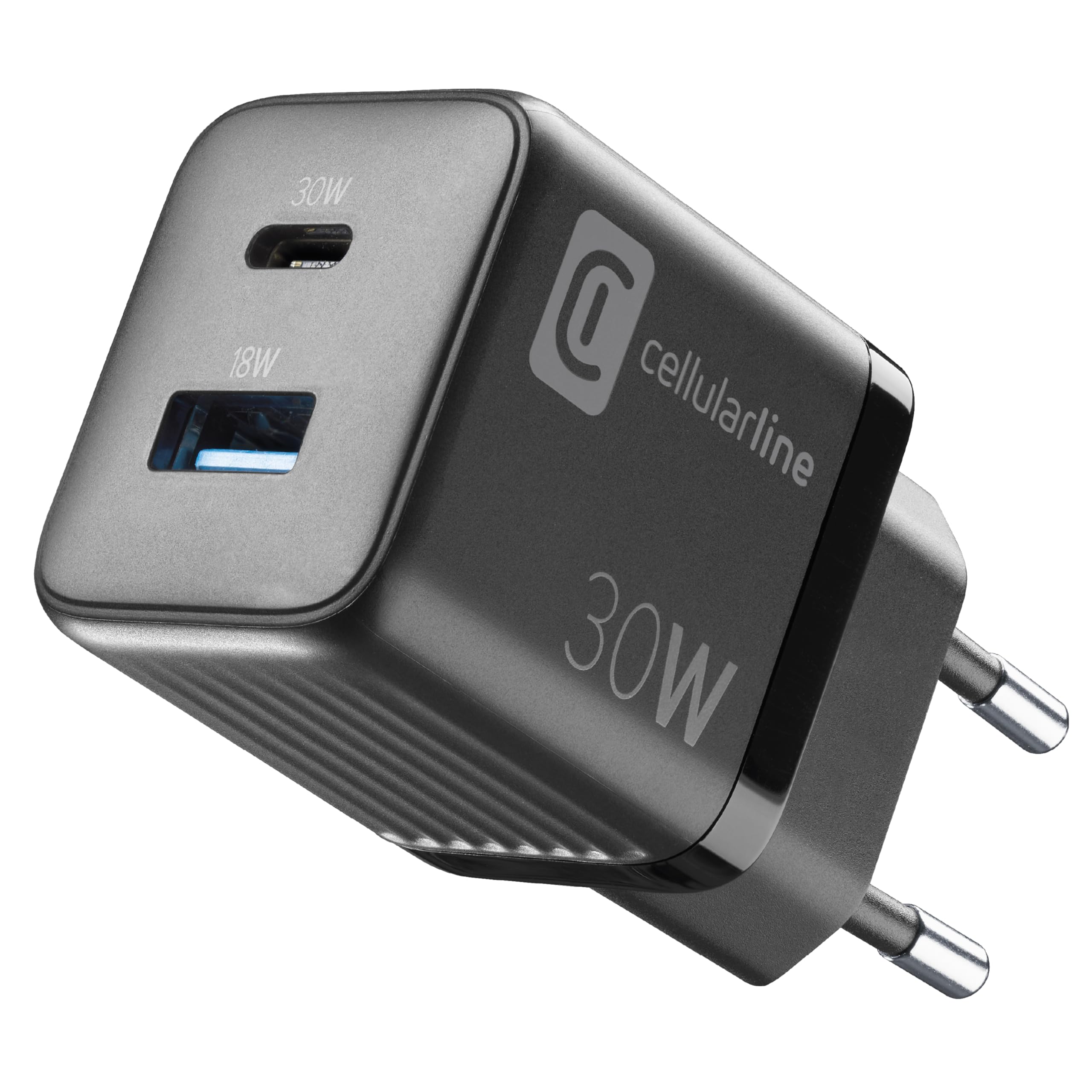 Cellularline Caricabatterie da Rete Multipower Micro Super Fast Charger 30W 2 Porte USB-C Tecnologia GaN