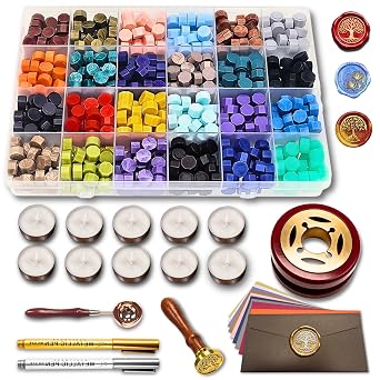 HOLIC Wax Seal Kit, 624 Beads, 24 Colors | Crack-resistant, smokeless wax beads melt smoothly for glossy seals on invitations, envelopes, gift wrapping and DIY crafts.