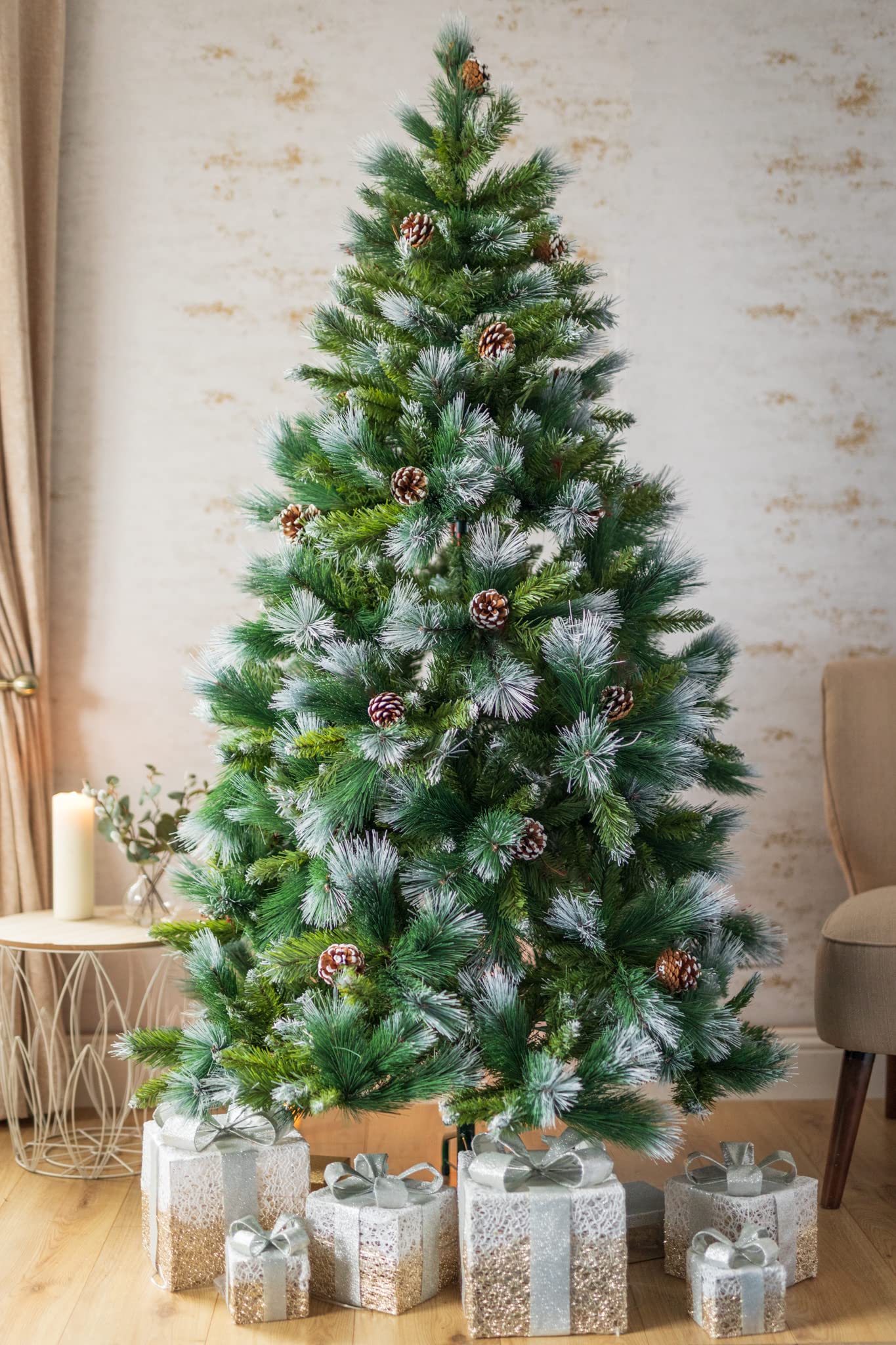 Marco Paul Artificial 6ft Christmas Tree - 180cm Easy Assembly Premium Xmas Tree with Thick Hooked Branches, Metal Stand & Fake Snow - Green & White Trees for Christmas Decorations & Xmas Home Decor โ image 1