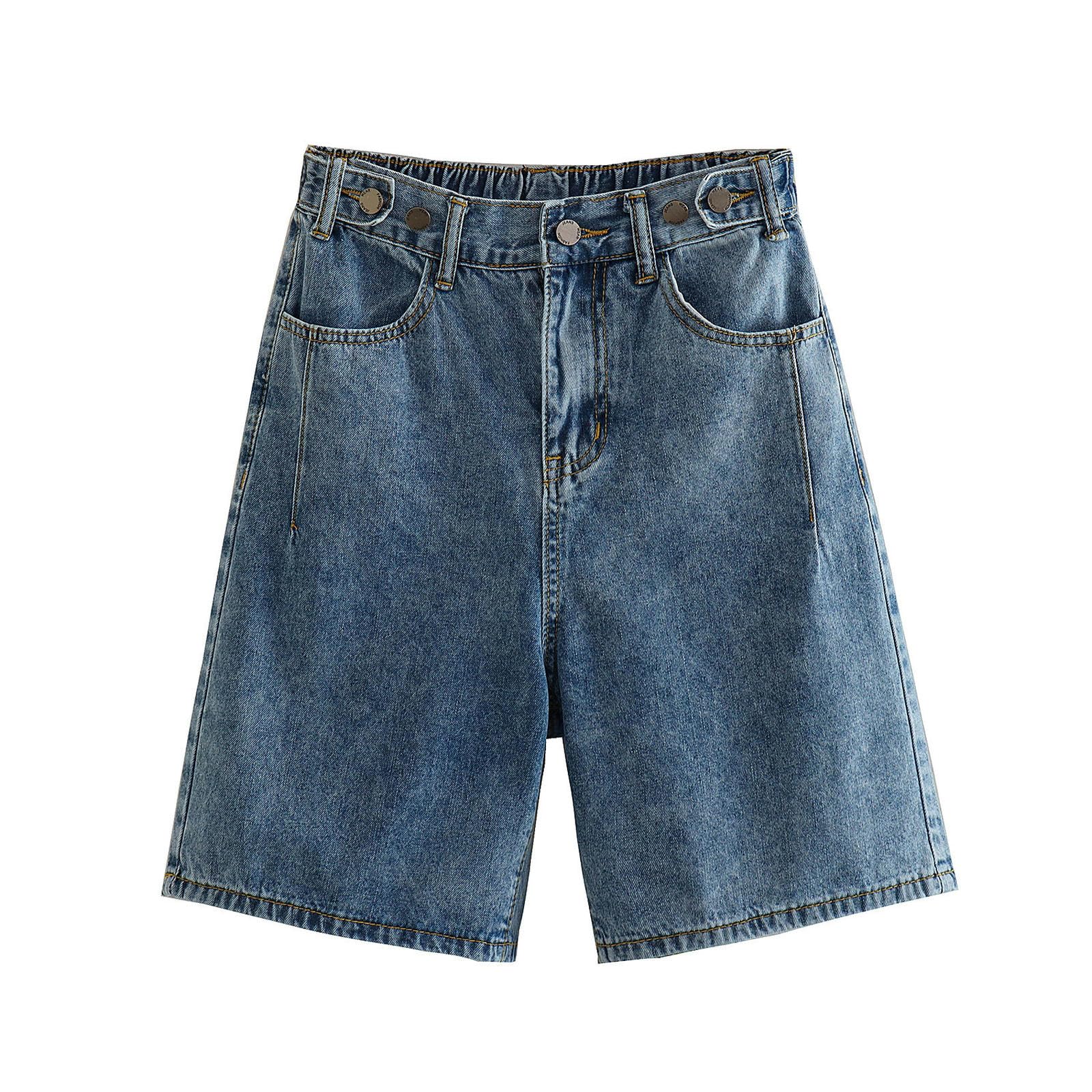 Short en jean taille haute original et polyvalent au style tricolore