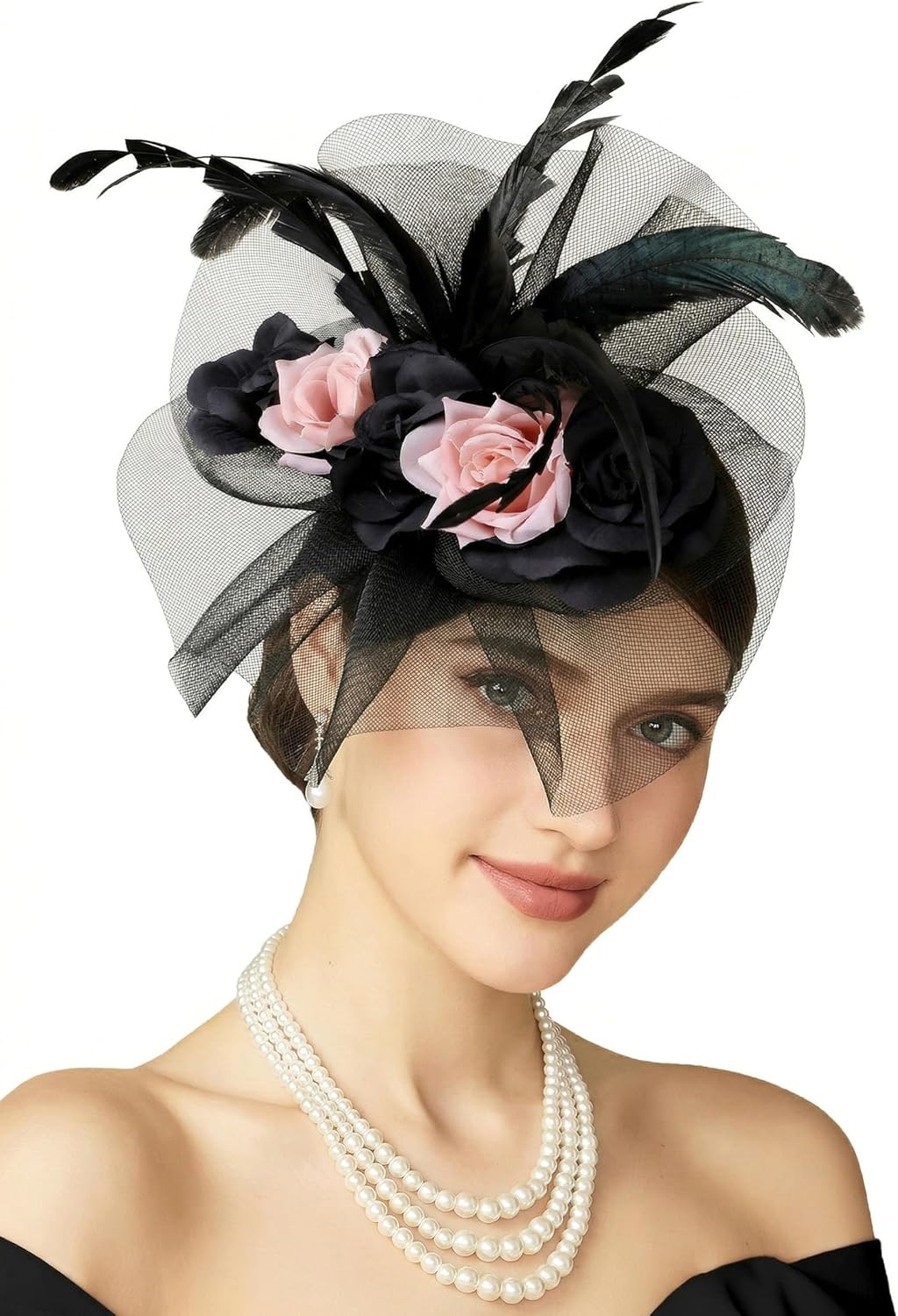 Coucoland Fascinators Hats for Women - Flowers Tea Party Kentucky Fascinator Derby Hat Tulle Feathers Headband with Hair Clip