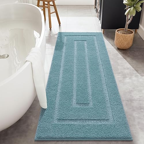 HOMORE Alfombra de baño de 24 x 60 pulgadas, antideslizante, lavable, alfombra de baño larga de microfibra suave y absorbente, tapete de baño de