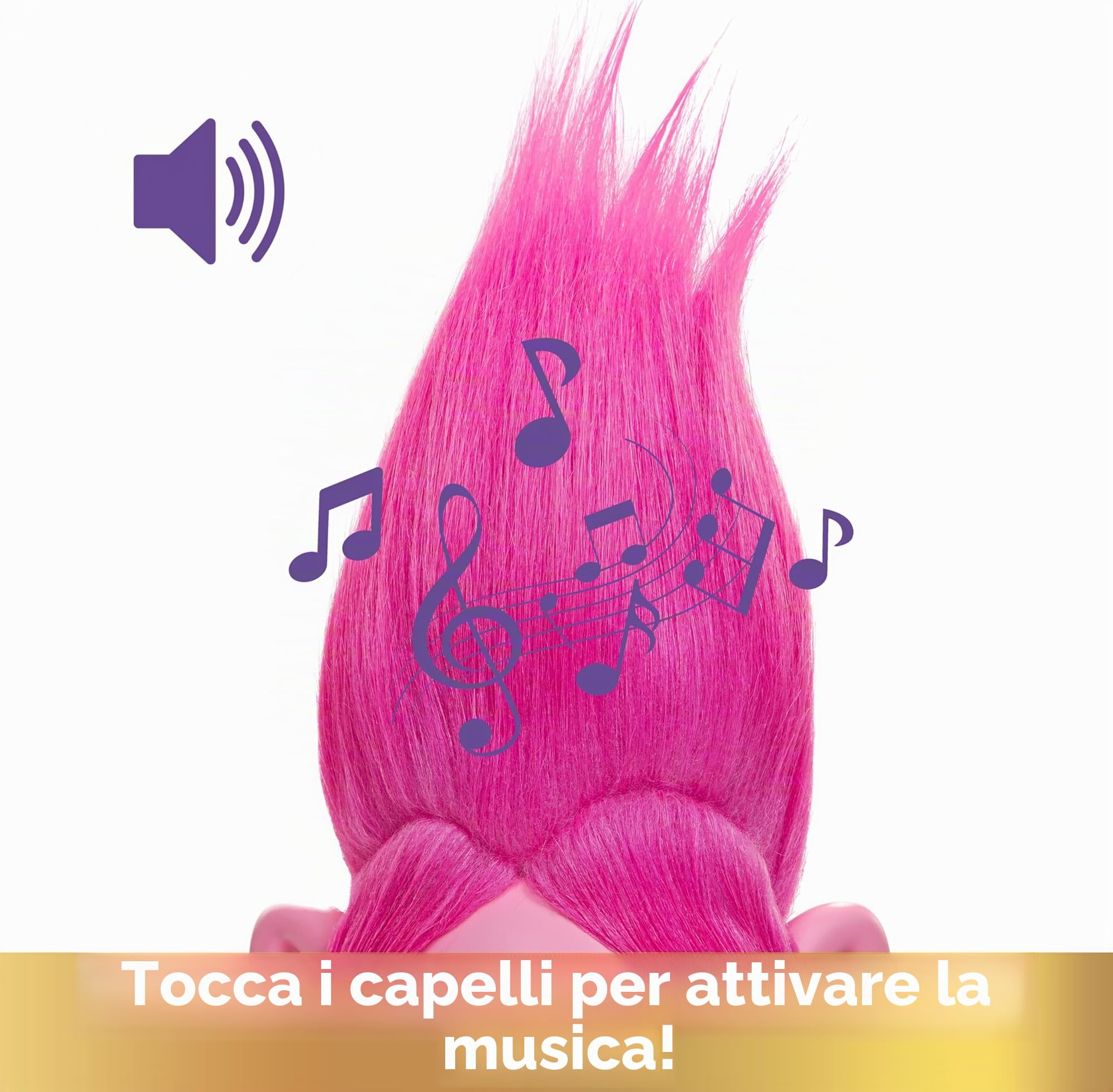 Mattel Trolls 3 - Tutti Insieme - Regina Poppy Capelli Arcobaleno Musicale, bambola con musica, luci e suoni, pettine incuso, look ispirato al film, giocattolo per bambini, 3+ anni, HNF20