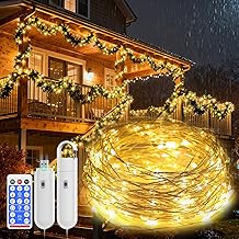 10m 100 LED 8 Modes Rechargeable Fairy Lights with Remote Control USB Charging Cable Waterproof Outdoor/Indoor with Clips, for Home and Garden Christmas Decoration