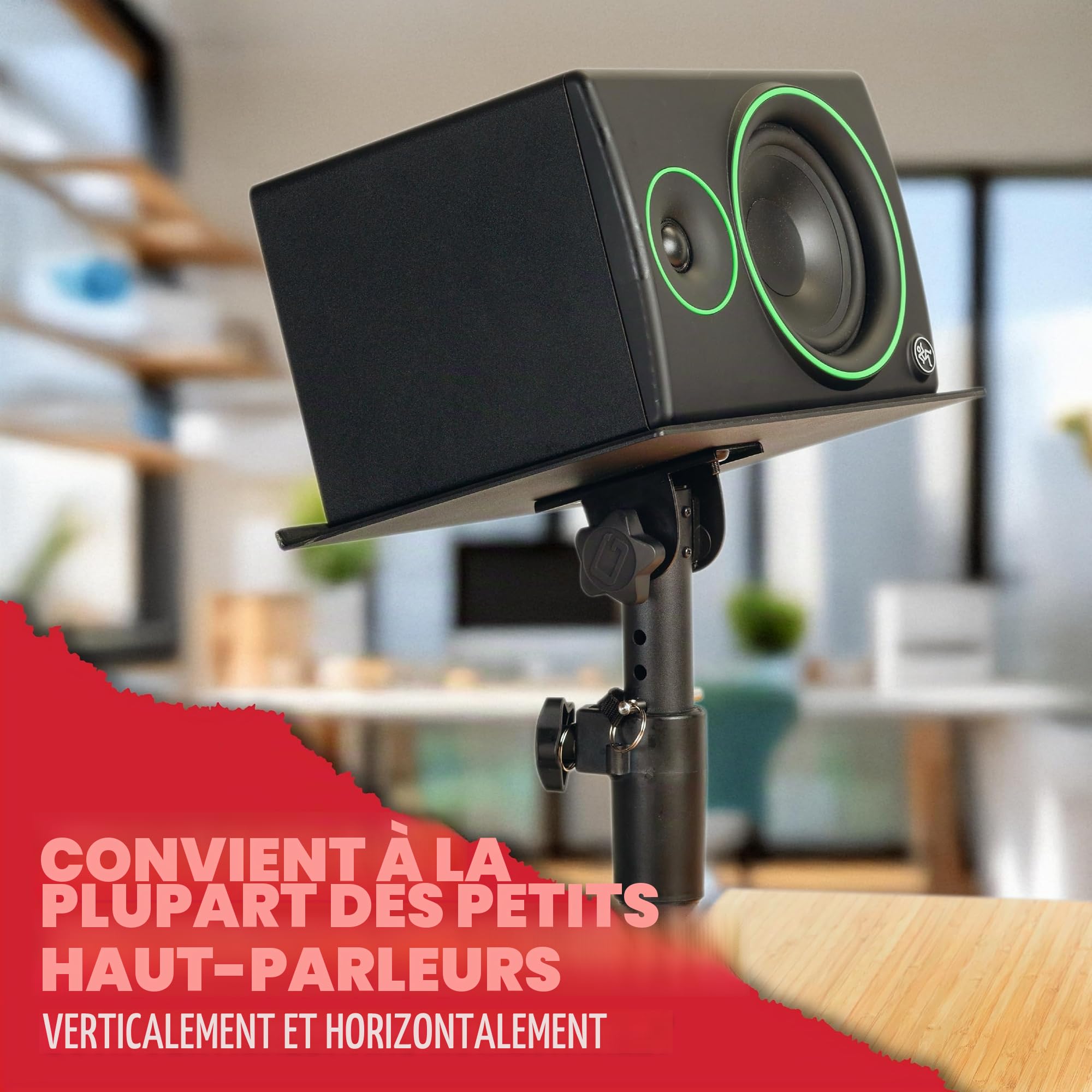Gator Frameworks Supports de Bureau à Pince pour Moniteur de Studio et Haut-Parleur avec Surface rembourrée en Mousse EVA, Angle réglable de 0° à 15° – Lot de 2 (GFWSPKSTMNDSKCMP)