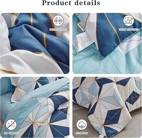 Miniatura 3 de Flysheep Bed in a Bag - Juego de sábanas de microfibra con estampado de triángulos azul marino de 6 piezas (1 edredón, 1 sábana encimera, 1 sábana