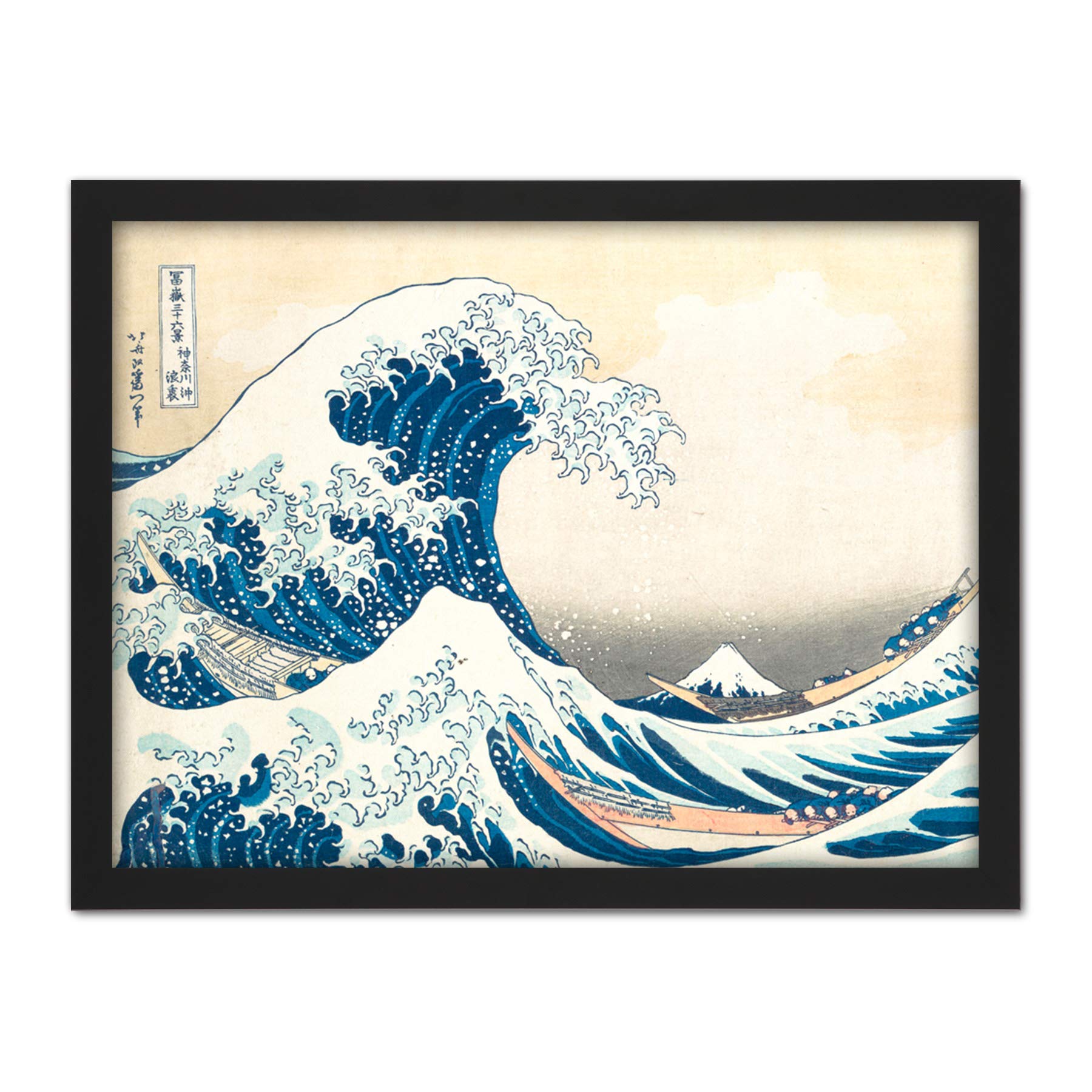 Wee Blue Coo Hokusai Great Wave off Kanagawa Artwork Framed Wall Art Print 18X24 Inch