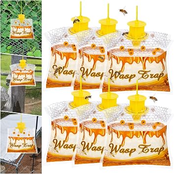 6 Pack Disposable Wasp Traps Outdoor Hanging Carpenter Bee Traps for Outside Yellow Jacket Trap Hornet Trap Wasp Catcher for Bug Flies Patio Garden