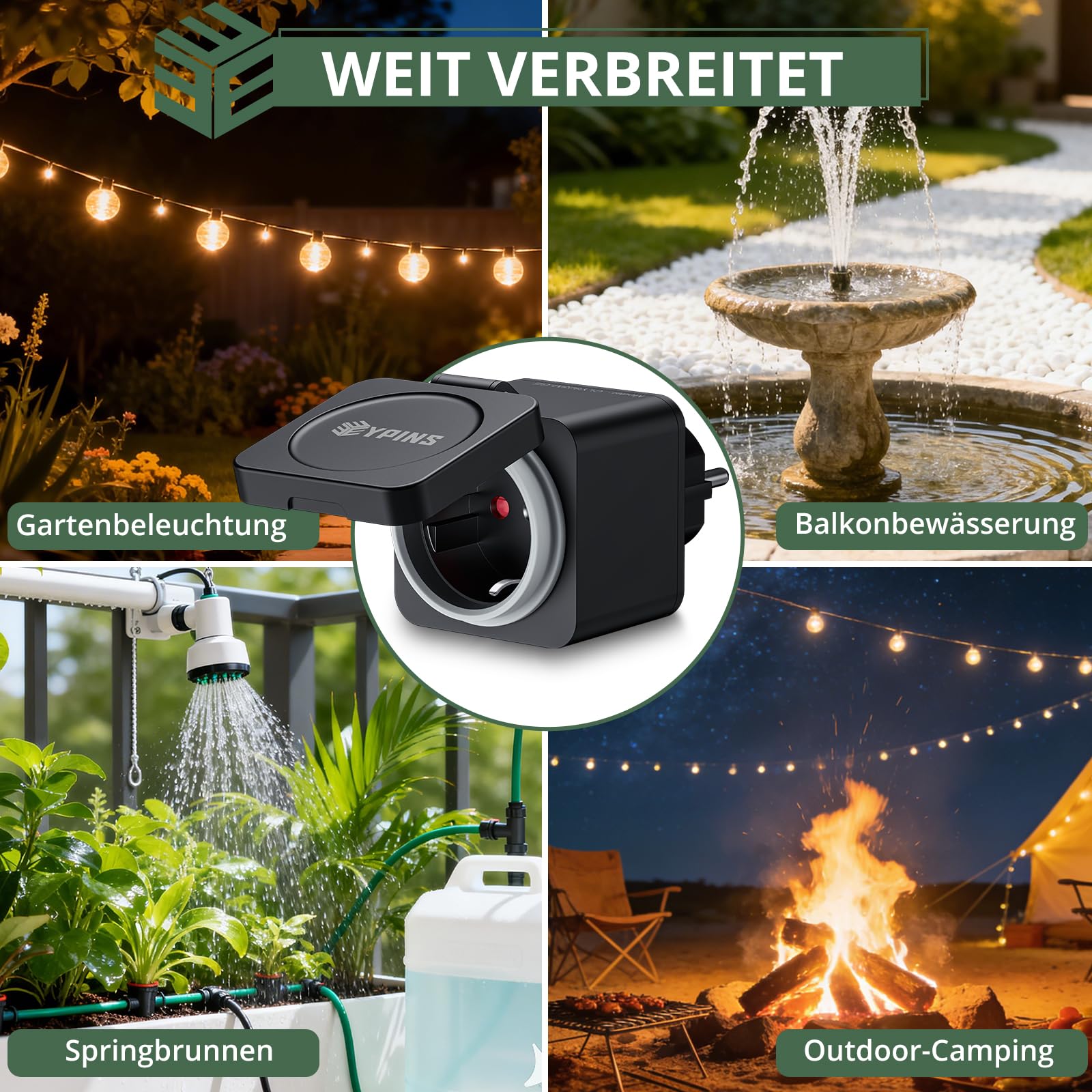 EYPINS WLAN-Steckdose Outdoor IP54, Smart Außensteckdose 3680W/16A 4er-Pack