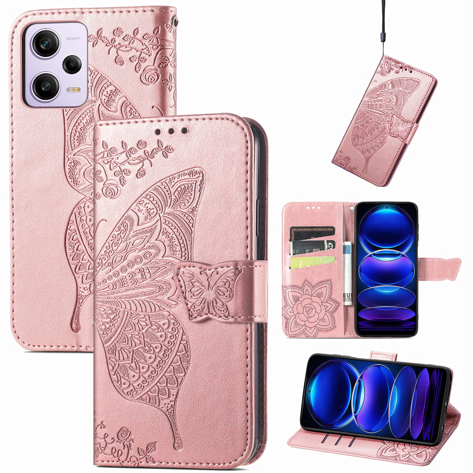 Cover Lusso Farfalla Rilievo Viola COMAKU Cover A Libro DOOGEE Note 58 Pro, Custodia A Case Con Porta Carte E Cinturino