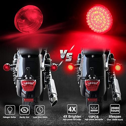 Miniatura 5 de NTHREEAUTO Señales de giro LED delanteras 1157 de 2 pulgadas, bombillas traseras 1156 con cubierta de lente ahumada compatible con Harley Sportster