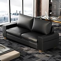 VALTHIE Mid-Century Modern Faux Leather Loveseat Sofa, 71.25" Wide Armrests, Side Pockets, 2-3 Seater for Living Room, Office, Bedroom (Black)