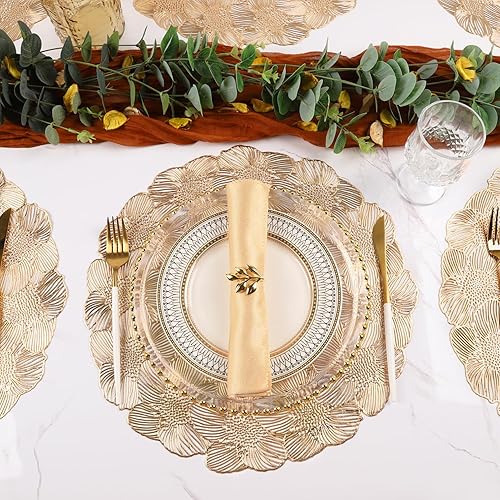 Miniatura 4 de Mabbcoo Juego de 6 manteles individuales dorados de vinilo redondos de 15 pulgadas, lavables, accesorios para decoración de vacaciones, boda, cena,
