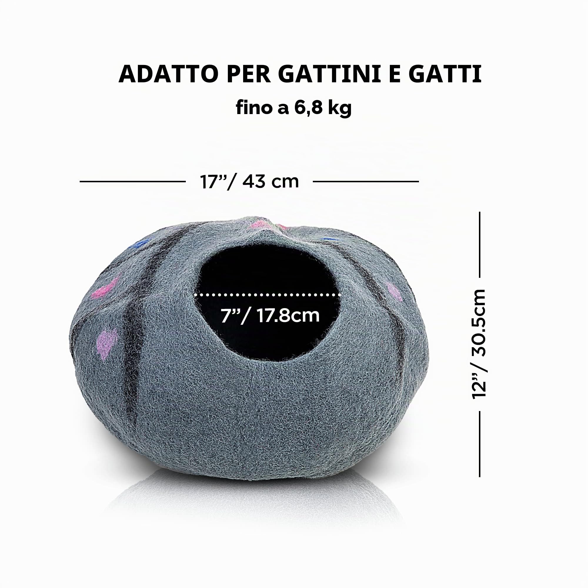 Grotta per gatti in lana, taglia media, realizzata a mano in 100% lana merino ecologica, per gatti e gattini da interni (albero incantato)