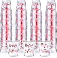 Vista 1 de Lallisa 100 vasos de chupito desechables de plástico de feliz cumpleaños, 2 onzas, vaso de chupito de cumpleaños, degustación de bebidas