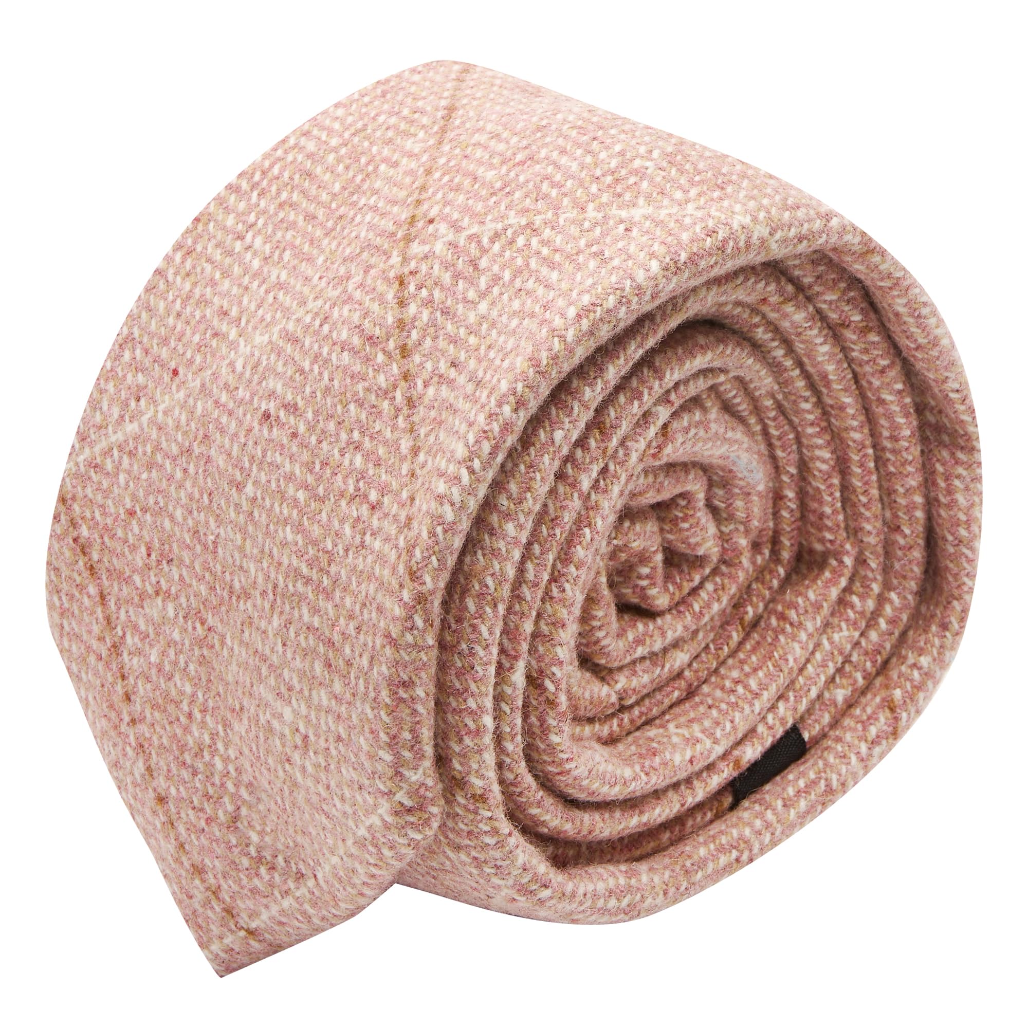 King & Priory Pink Herringbone Windowpane Check Tweed Tie, Mens Necktie