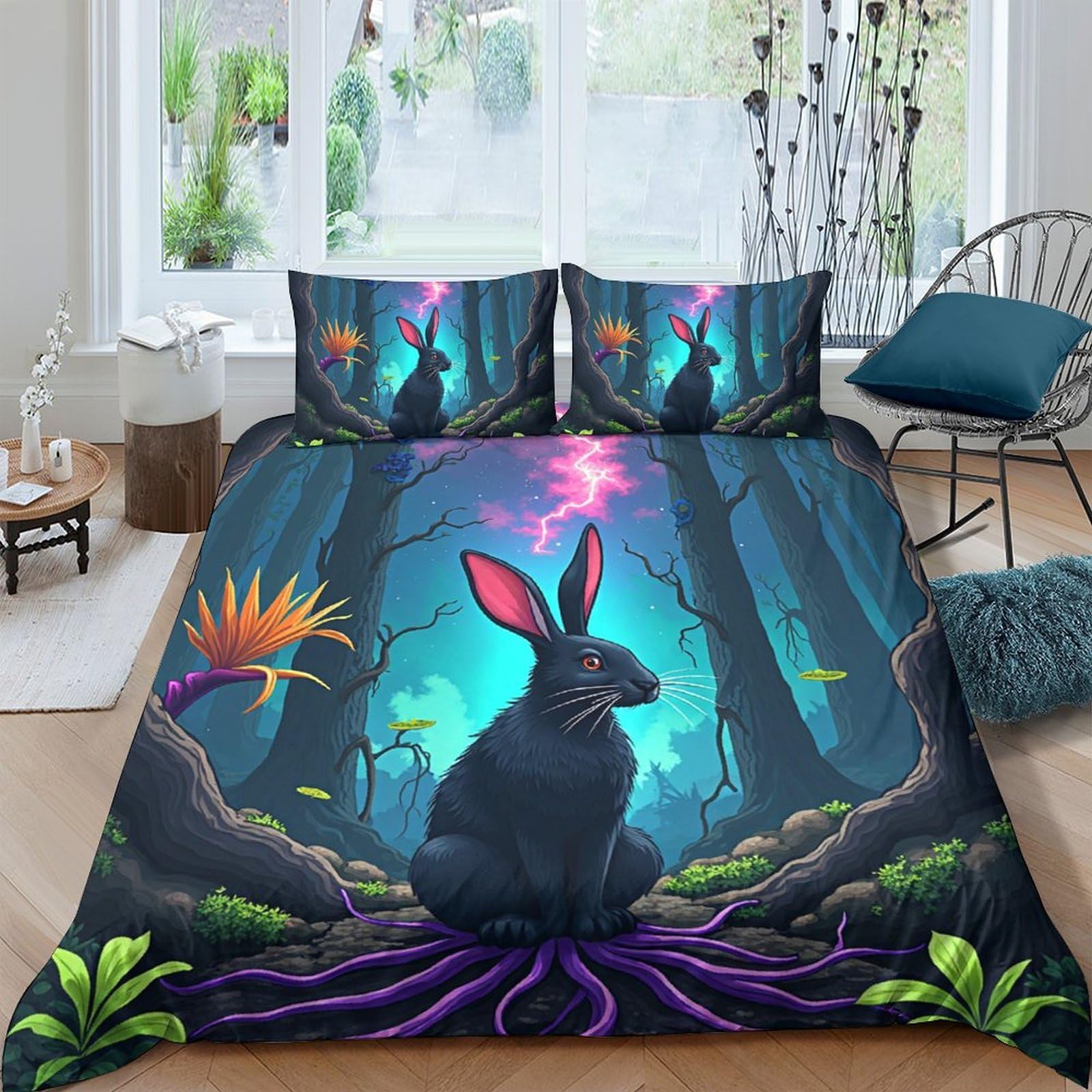 Ctjqhvkz Style-10 3D Printed Fantasy Forest Fitted Sheet Microfiber Soft Rabbit Art Mattress Cover For Bedroom Decor Protection Single（135X200cm）