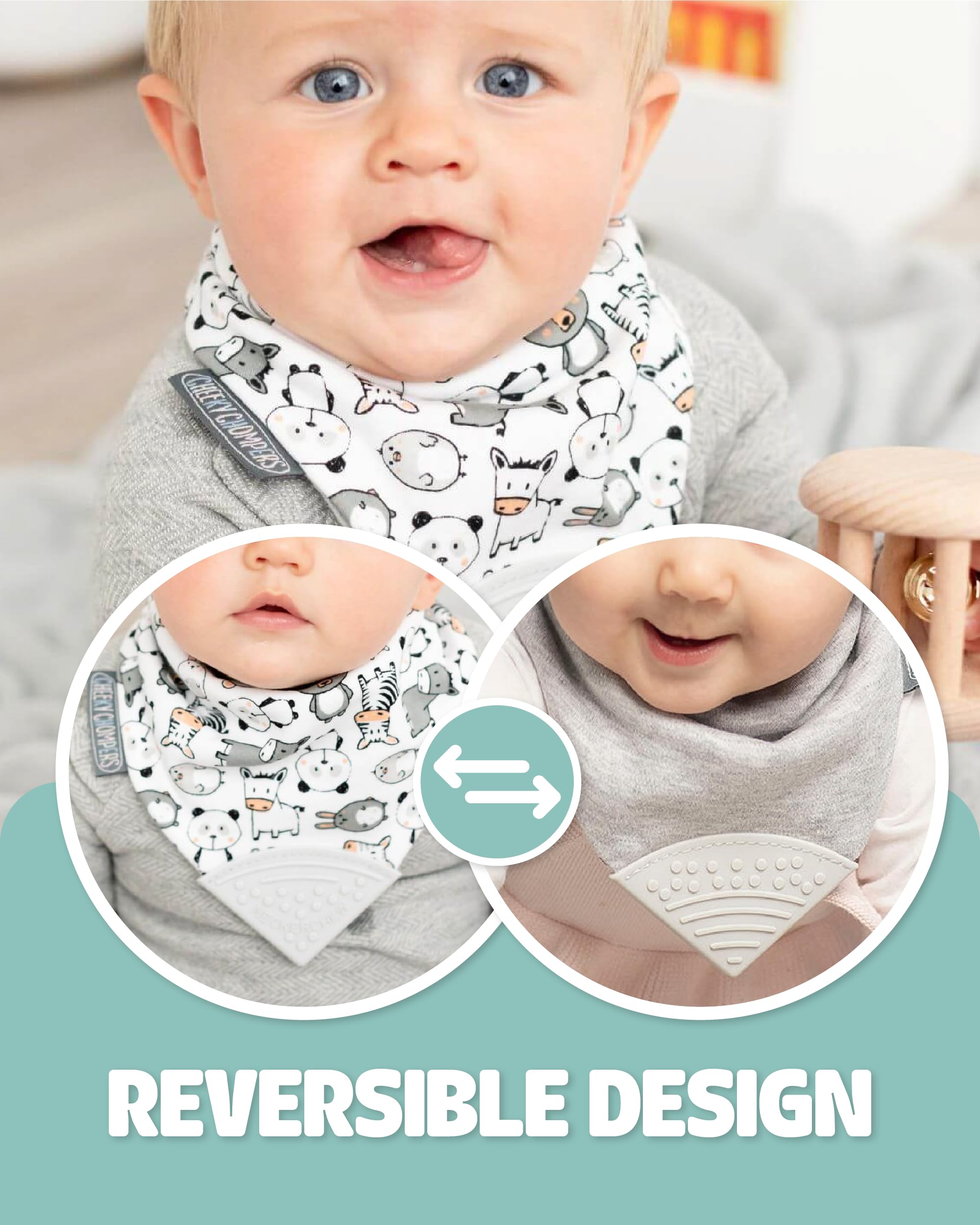 Cheeky Chompers Bavoir bandana bébés tout-petits anneau dentition silicone design primé hygiénique absorbant sans BPA Panda Pals