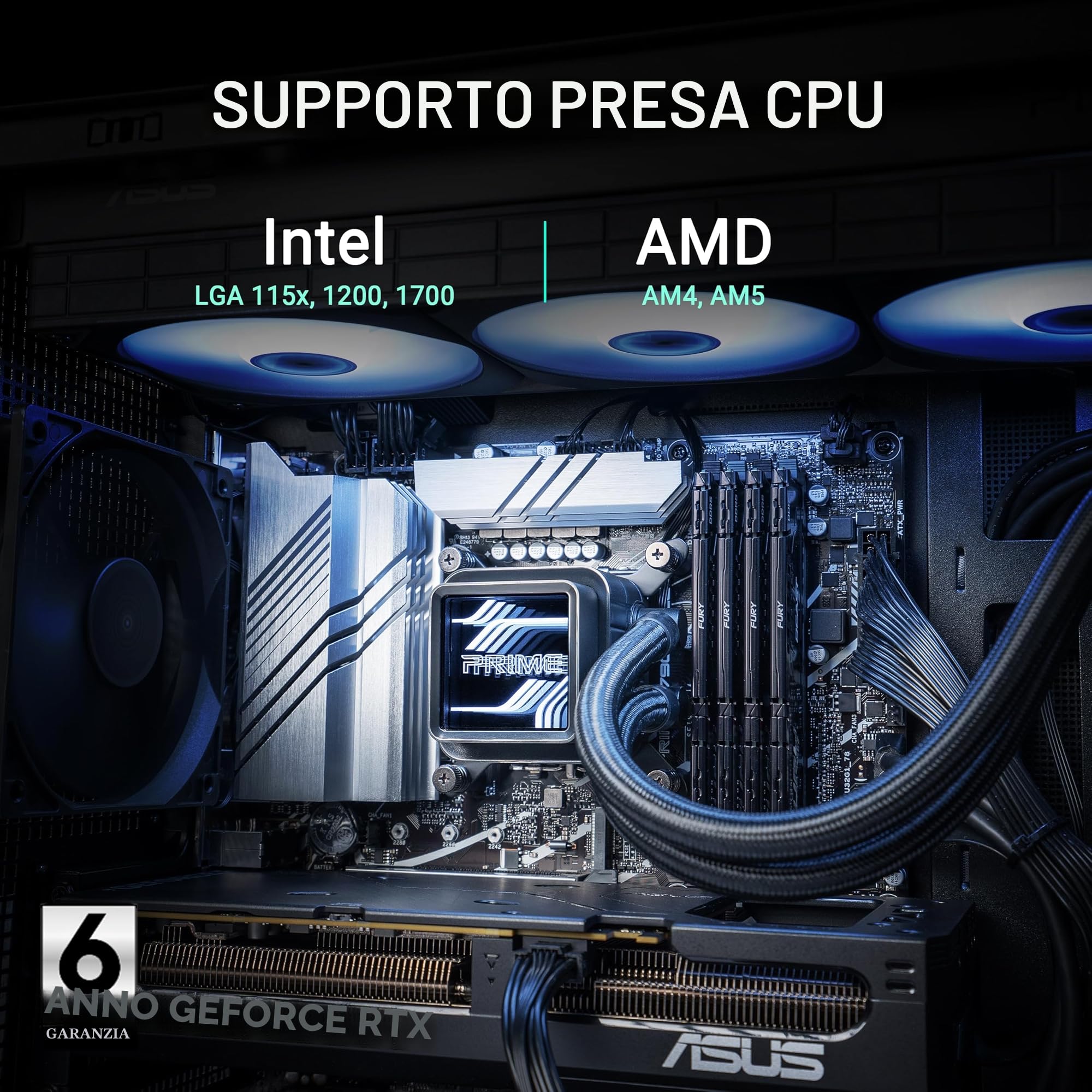ASUS Premium LC 360 ARGB All-in-One AIO CPU Liquid Cooler AMD AM5 & AM4 Intel: LGA 1851, 1700, 1200, 115x Appositamente progettato per l'area di contatto del processore, canali alati, specchio