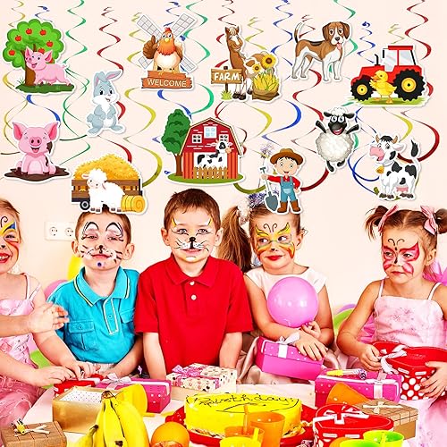 Miniatura 4 de Whaline 44 remolinos colgantes de animales de granja, remolinos colgantes para decoración de techo de fiesta temática de granja, remolinos coloridos