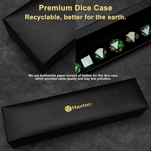 Miniatura 4 de Haxtec Juego de dados DND con purpurina de borde afilado con estuche de dados hechos a mano de resina verde, juego de dados D&D para regalos de