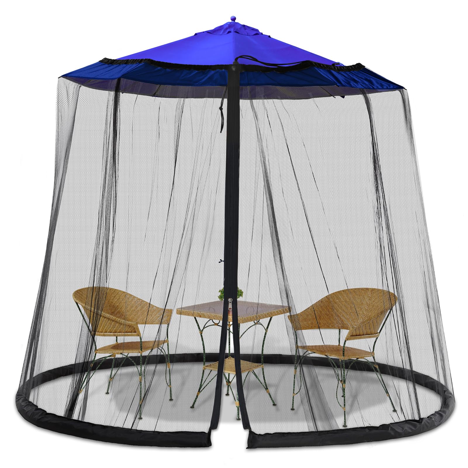 WANRU 7.5-10FT Patio Mosquito Netting - Mosquito net for Patio Garden and Outdoor Umbrellas with Adjustable Elastic Cord and Zipper Umbrella net