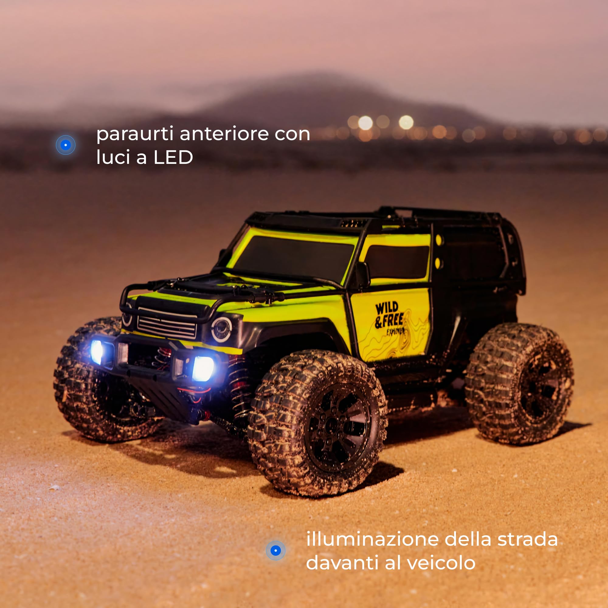 Lionelo Overmax X-Vast Auto radiocomandata 4WD 1:10, 30 km/h, fuoristrada RC, 2,4 GHz, 40 minuti con 2 batterie, silenziatore ad olio, LED, guida su due ruote, crawler per bambini 8+ e adulti