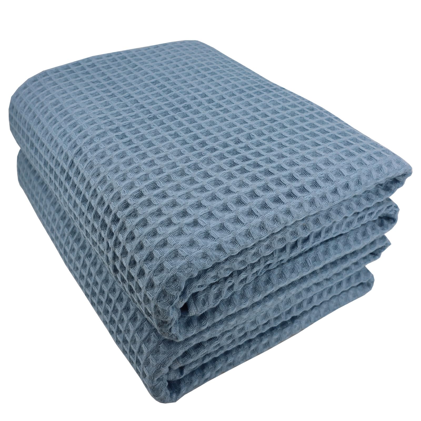YTYC 35x70 Inches 100 Percent Cotton Extra Large Bath Sheets Towels for Adults Waffle Weave Tassel Decorative Thin Lightweight Super Soft Absorbent (Sky Blue, 2 Pieces)