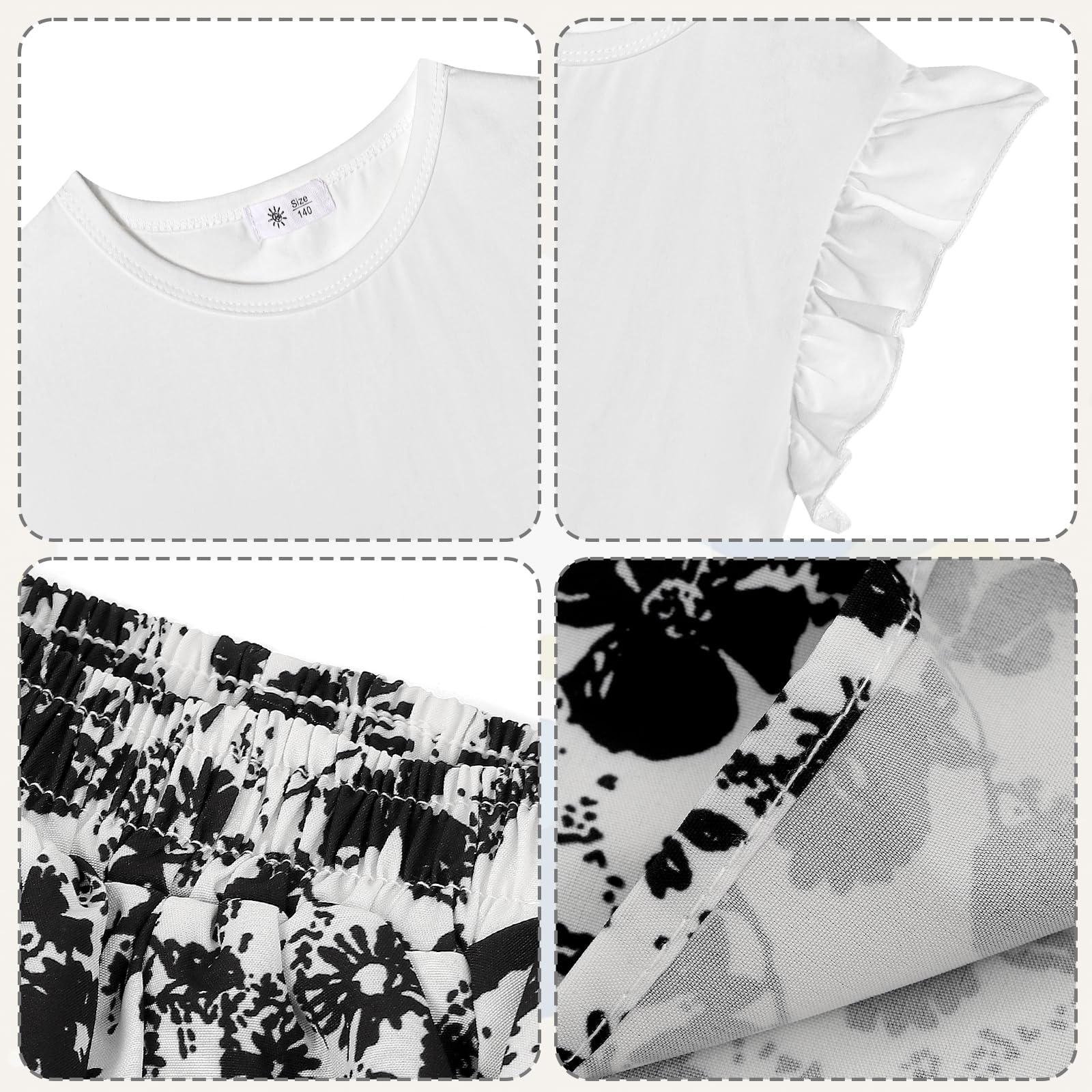 KAKU NANU Ropa para niñas Conjuntos de verano 3-10 años Camiseta lisa sin mangas con volantes Pantalones cortos Cuello redondo Negro Blanco Rojo Amarillo Rosa Morado Azul