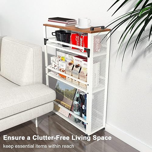 Miniatura 7 de fusehome Carrito de almacenamiento de cocina delgado 2025, carrito de almacenamiento de metal de 3 niveles, cesta de malla, cesta de alambre