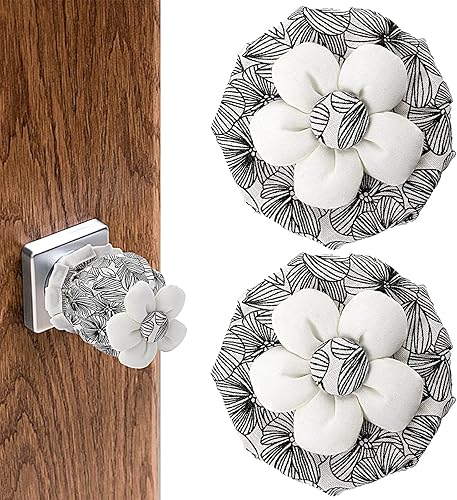 Sliverdew 2 fundas para pomos de puerta protector de pomo de puerta floral negro fundas redondas suaves para pomos de puerta reutilizables con