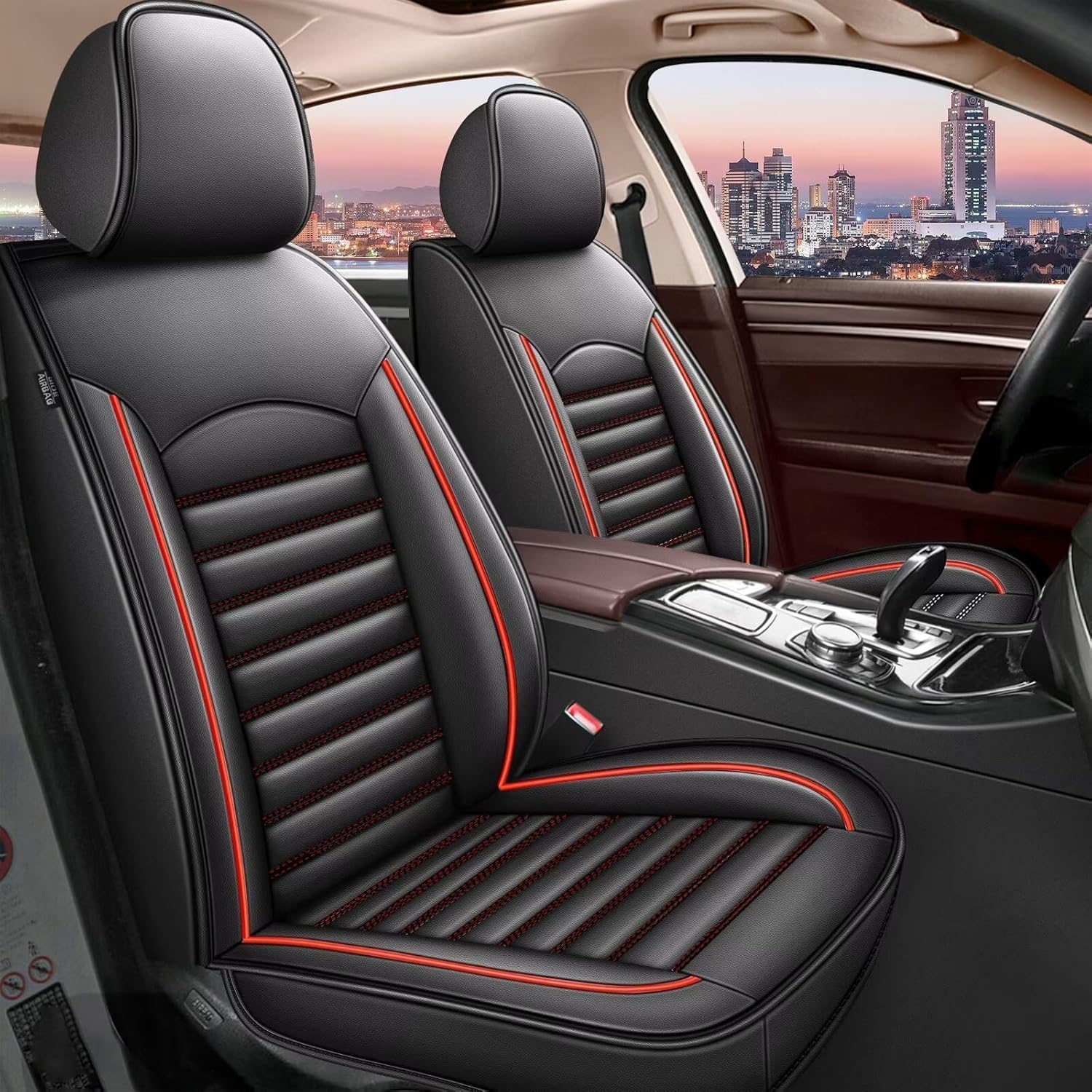 IKABEVEM Car Seat Covers Fit for Chevrolet/Chevy Colorado 2015-2024 2025 2026 Seat Cushion Waterproof Faux Leather Seat Cover Compatible Airbag(Only 2 Front Seat Covers)-Red Line