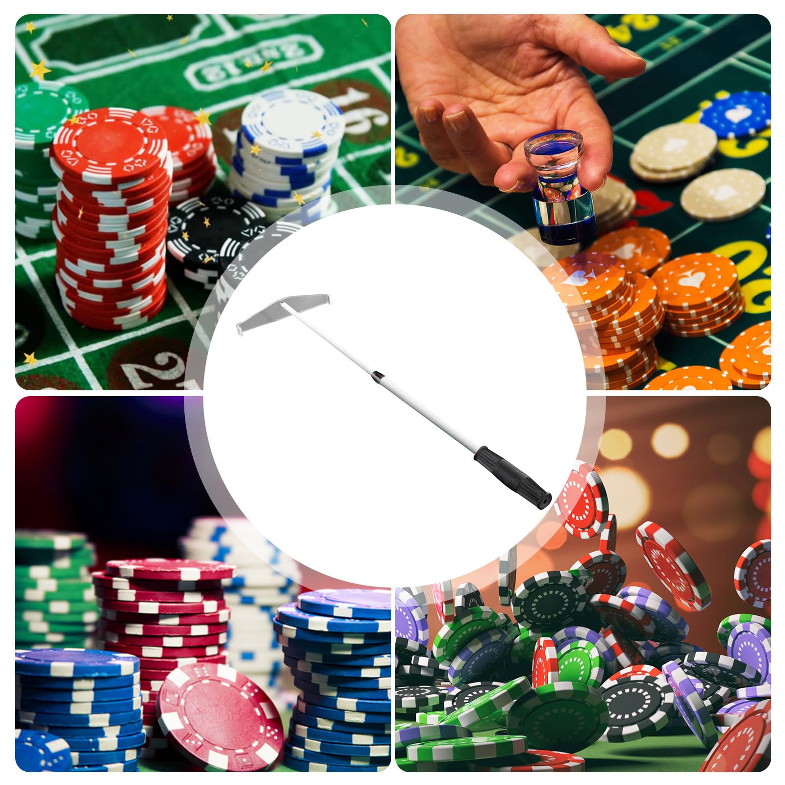 Generisch Râteau à jetons télescopique Professionnel | Bâton de Croupier rétractable en Acier Inoxydable avec tête Acrylique Transparente, Extension Lisse ; Parfait pour Les Craps, la Roulette et Les